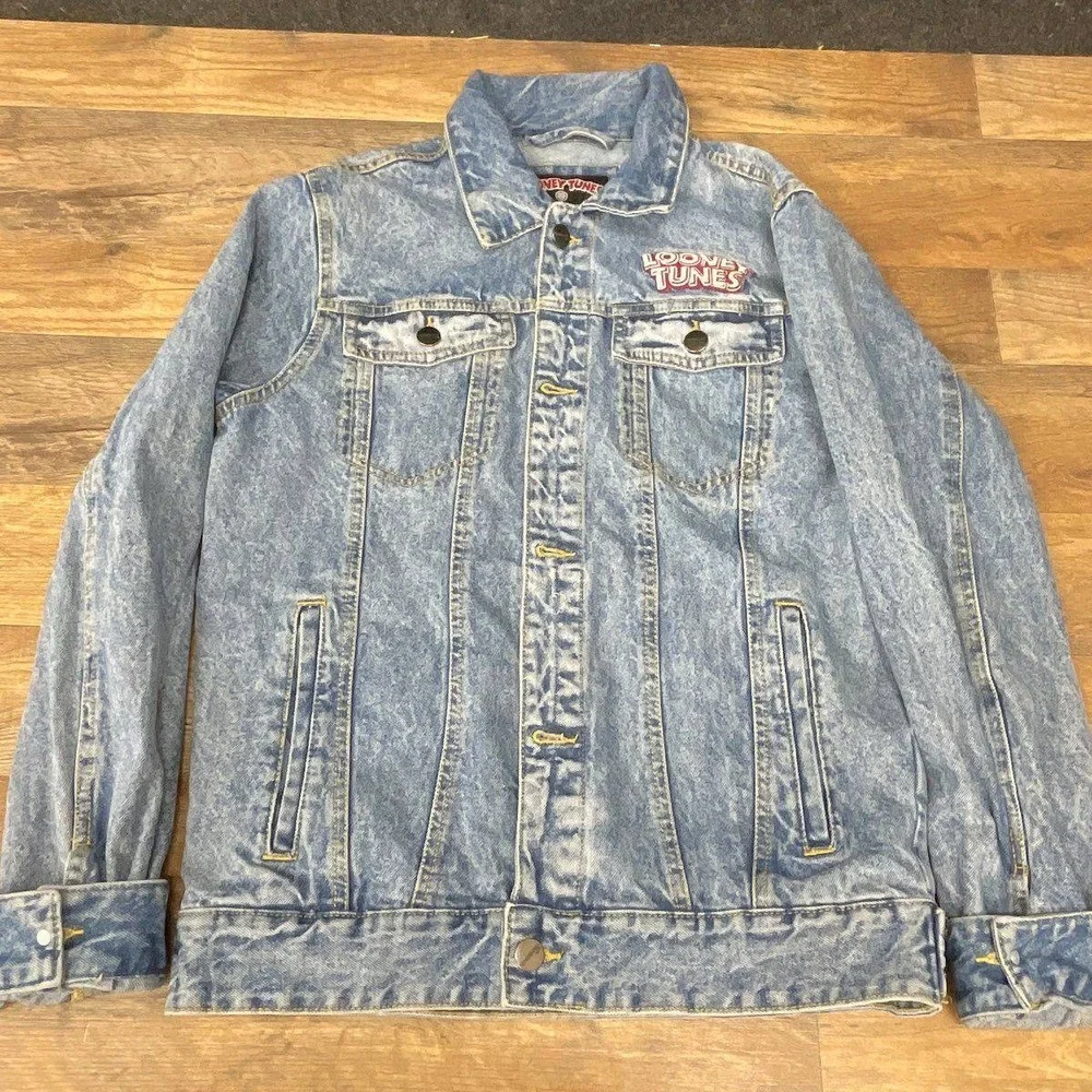 Members Only Looney Tunes Denim Jacket Acid Wash Blue Bugs Bunny Marvin Small - Picture 2 of 6